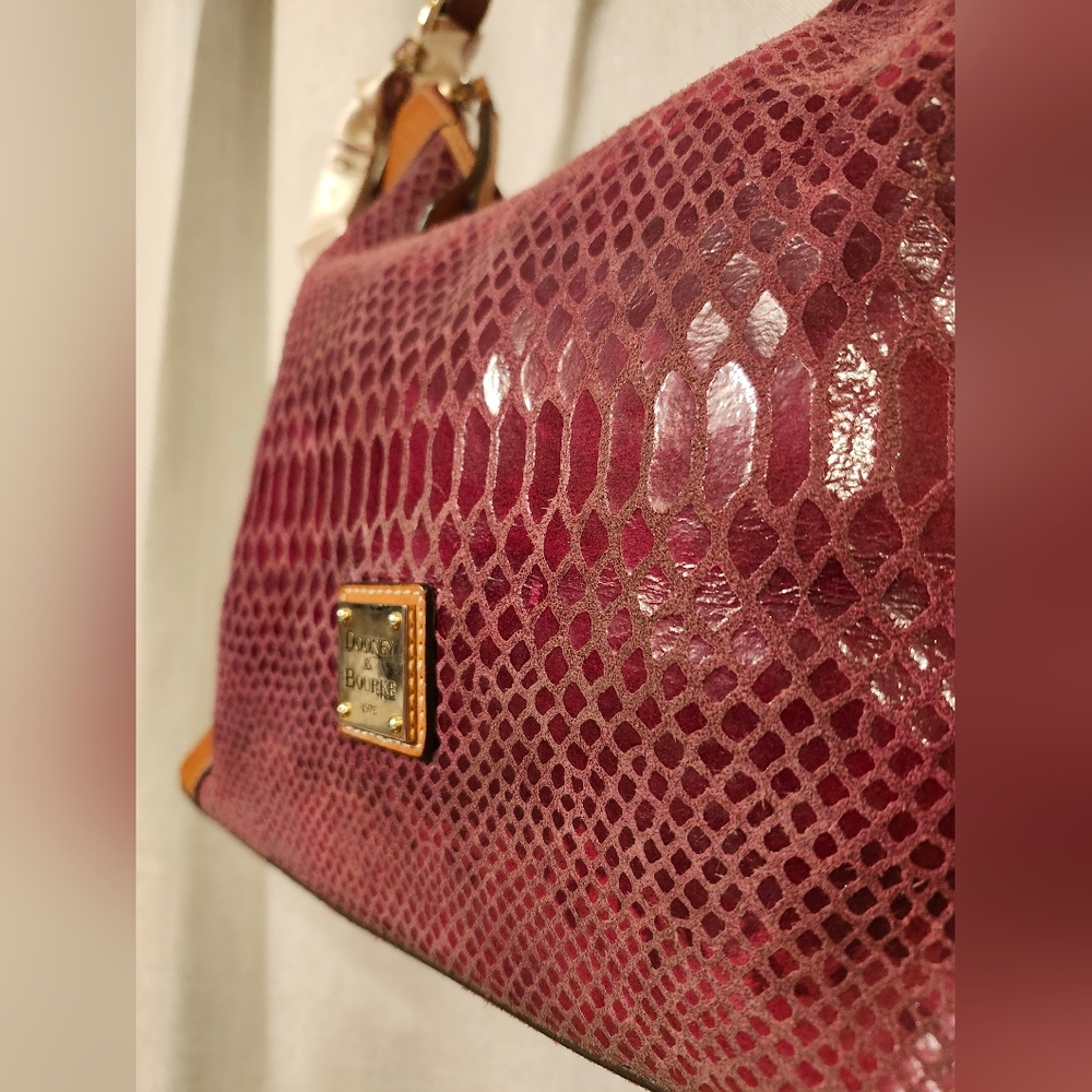 Dooney And Bourke Bordeaux, Snakeskin Embossed Leather Hobo Bag-  GUC 14×13 - Picture 7 of 16